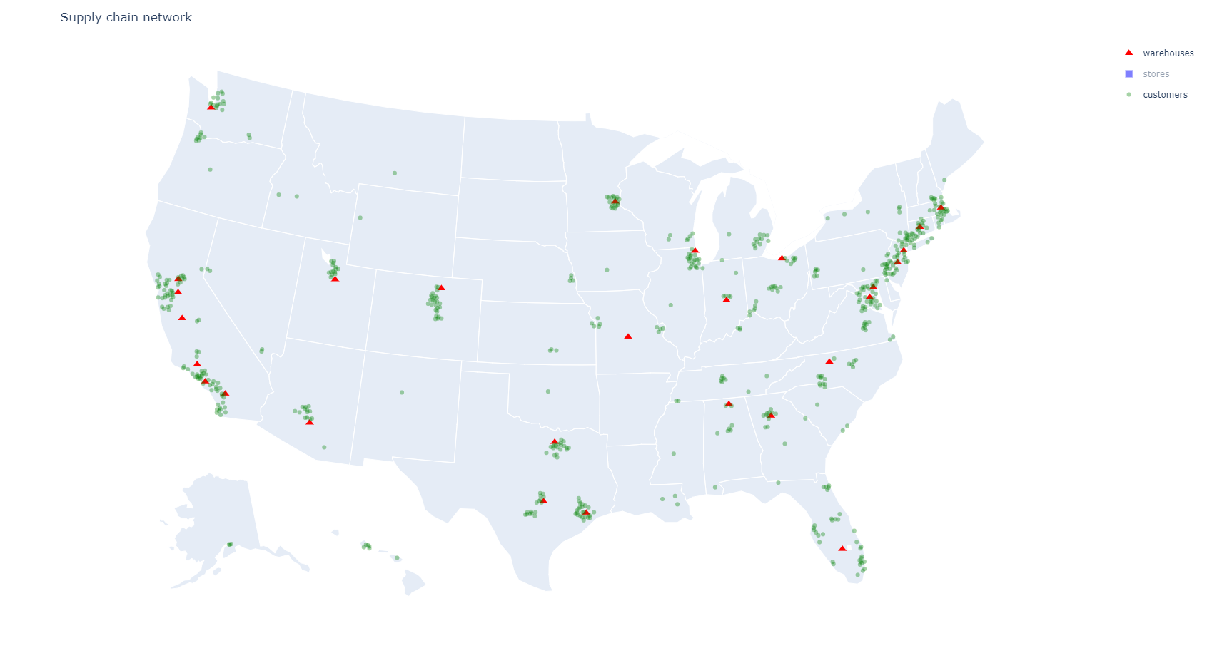 Map of warehouse locations